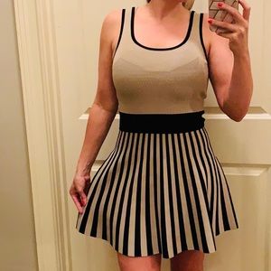 Guess Black and Tan Striped Fit and Flare Dress